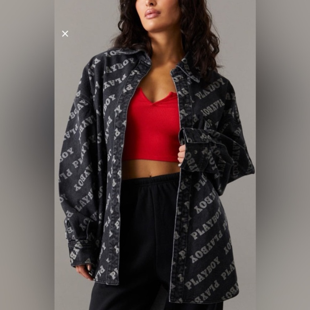 Brand NEW Playboy Print Denim Shacket, jacket real denim designer multi colour - Picture 4 of 5